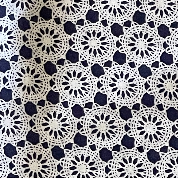 Navy Blue Geometrical Cotton Fabric - Picture 2 of 2